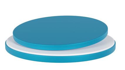 Transparent Background: Two-tier minimalist podium featuring a large white disc base and a smaller teal disc top, ideal for product display.

