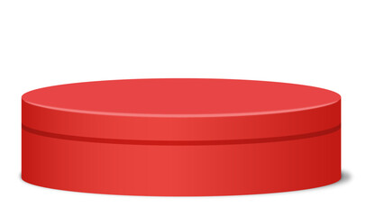 A bold red cylindrical display podium with a transparent background, featuring a subtle horizontal line, creating a vibrant and modern platform for impactful presentations.

