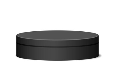 A sophisticated dark gray cylindrical display podium with a transparent background, featuring a subtle horizontal line, creating a minimalist and professional stage for elegant presentations.

