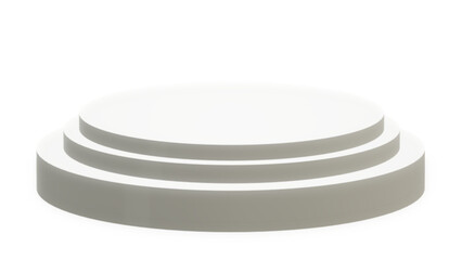 A classic white tiered circular display podium with a transparent background, offering a versatile and elegant stage for showcasing products, awards, or any featured item.

