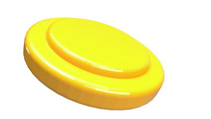 A bright, two-tiered yellow circular display stand with a transparent background, dynamically tilted to present products with a vibrant and energetic pop, ideal for playful visuals.

