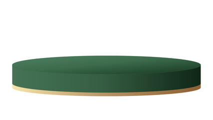 A refined forest green circular display stand with a transparent background, featuring a subtle light brown base, perfect for showcasing products with an elegant, earthy aesthetic.

