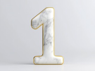 3D number one sculpture crafted from white marble with golden edges, standing on a minimalist background for premium visual appeal.
