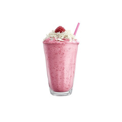 Delicious Raspberry Coconut Smoothie in Glass with Pink Straw