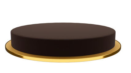 Elegant dark brown cylindrical display podium with a shimmering gold base, perfect for luxurious product presentations on a transparent background.

