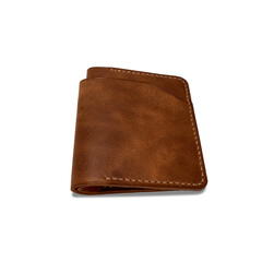 Handmade Brown Leather Wallet Isolated on White Background, Handmade Stylish brown leather wallet with visible stitching photographed on Transparent background design, Shadow object png