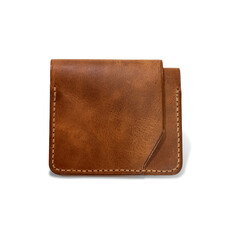 Handmade Brown Leather Wallet Isolated on White Background, Handmade Stylish brown leather wallet with visible stitching photographed on Transparent background design, Shadow object png