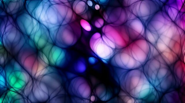 Abstract colorful light patterns organized in grid. Each subsequent frame slightly alters the colors and shapes, producing the impression of lively, evolving movement. Loop animation, seamless footage