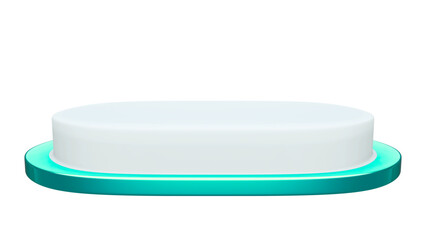 Sleek, modern oval podium with a glowing turquoise base, ideal for product display, presentations, or award ceremonies on a clean white background.

