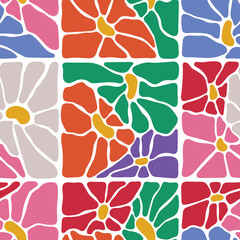 Multicolored vintage flowers. Vector seamless pattern, botanical arrangement, good for textile, wallpaper, and wrapping paper