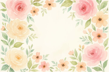 Vintage floral background with romantic pink roses, elegant frame, and decorative hearts for a wedding or Valentine's Day card design