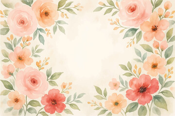 Vintage floral background with romantic pink roses, elegant frame, and decorative hearts for a wedding or Valentine's Day card design