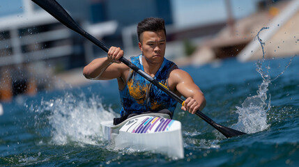 Competitor Gripping Paddle and Taking a Deep Breath Before Performance