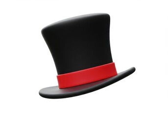 Black top hat with red band isolated on white background, a classic formal headwear