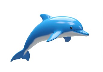 Obraz premium Isolated blue dolphin leaping on a white background, marine mammal illustration