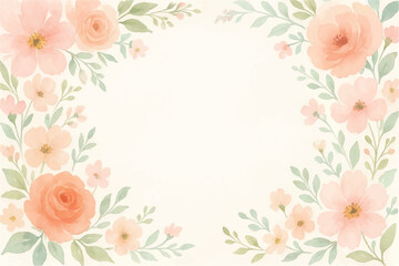 Vintage floral background with romantic pink roses, elegant frame, and decorative hearts for a wedding or Valentine's Day card design