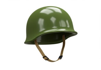Fototapeta premium Olive green military helmet with tan strap on a white background