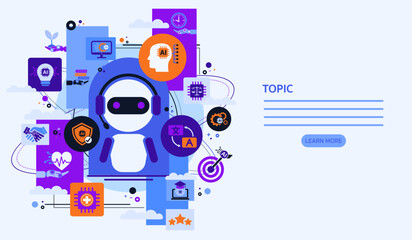 Ai generate concept.Artificial Intelligence assistant for graphic design, translate,chat bot,generate images,write code,advertising,law, customer analysis,security,healthcare,study,world environment