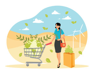 Eco Friendly Consumer. Woman Shopping Sustainably with Eco-Friendly Products.