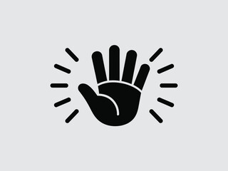 Obraz premium Black hand icon with radiating lines on gray background