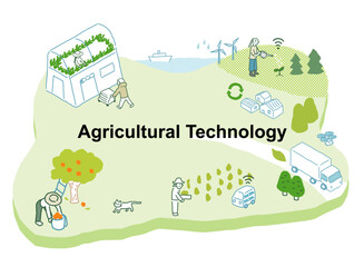 農業のテクノロジー見出し　ベクターイラスト