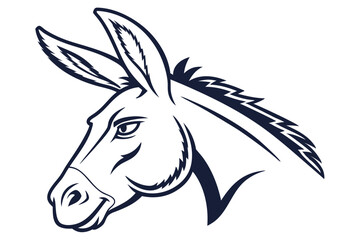 Cartoon donkey with yellow accents stares intensely against a plain white background