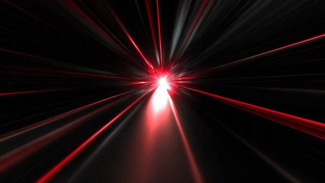 red neon light laser burst in the middle, light tunnel on dark black background, modern futuristic theme abstract background