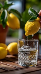Lemons being juiced into a drink