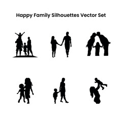 Happy Family Silhouettes Vector Set