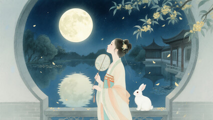 Beauty Under the Moon and the Jade Rabbit