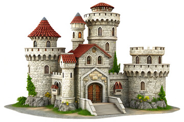 Fairytale stone castle isolated on a white background png ai generated