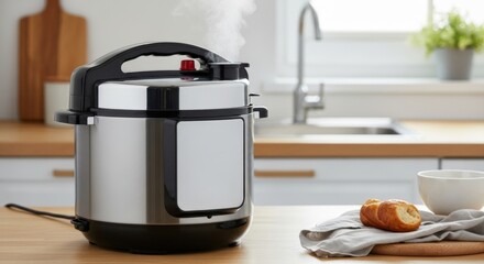 Modern Electric Pressure Cooker Steaming in a Bright Kitchen Setting