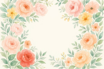 Vintage floral background with romantic pink roses, elegant frame, and decorative hearts for a wedding or Valentine's Day card design