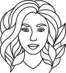 Women and flowers line art. Girl with flowers and leaves one line vector drawing