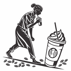 Barista Walking Past Spilled Coffee Drink stylized illustration