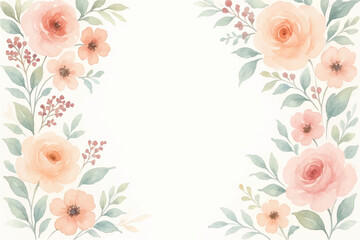 Vintage floral background with romantic pink roses, elegant frame, and decorative hearts for a wedding or Valentine's Day card design