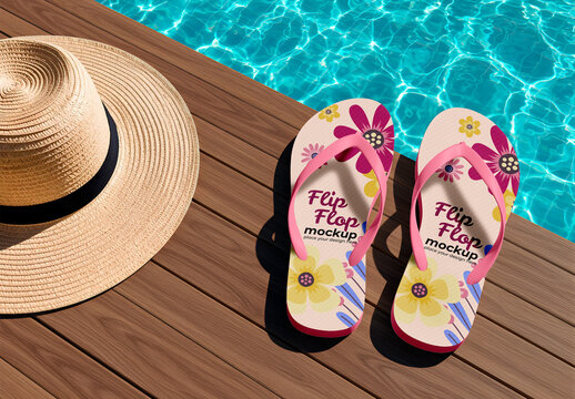 Flip Flop Mockup on Poolside Deck