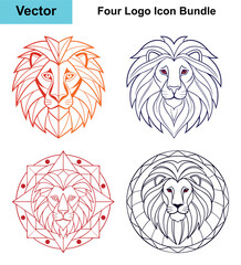 Four Fierce Lion Logo Icons in Clean Bold Vector Art