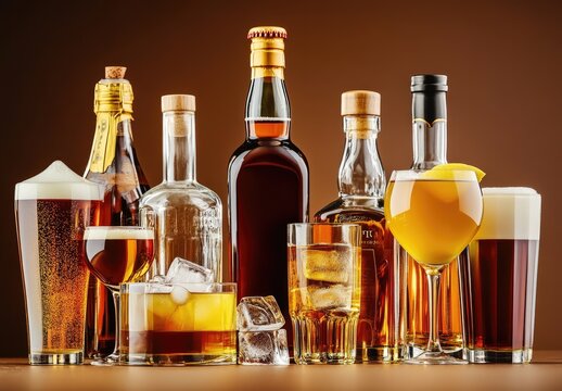 Assorted alcoholic beverages displayed