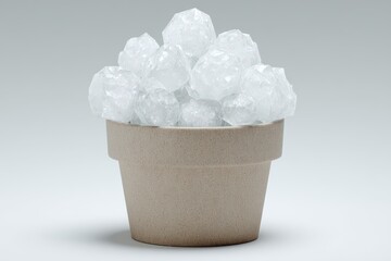 Minimalist Still Life Composition with Pot of Clear Crystals on Grey