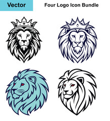 Royal Lion Head Logo Icon Bundle in Flat Vector Style