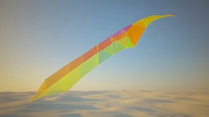 Abstract Colorful Kite Flying over Desert Landscape