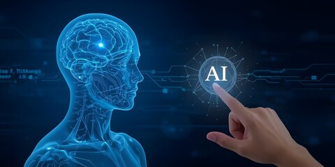 Human ai connection. Futuristic digital fusion of mind and machine
