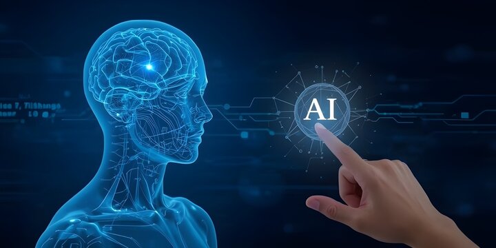 Human ai connection. Futuristic digital fusion of mind and machine