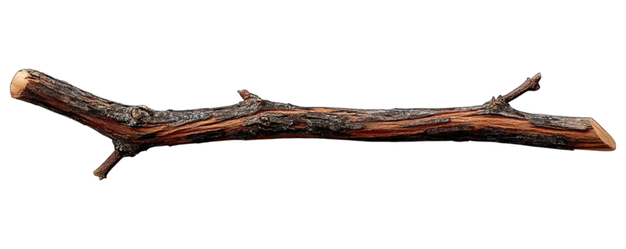 A horizontally lying brown branch, cut on both ends, on black