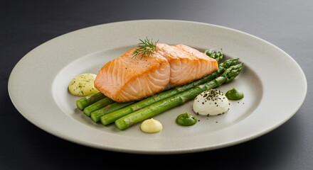Pan-Seared Salmon with Asparagus and Creamy Sauces, a Culinary Delight