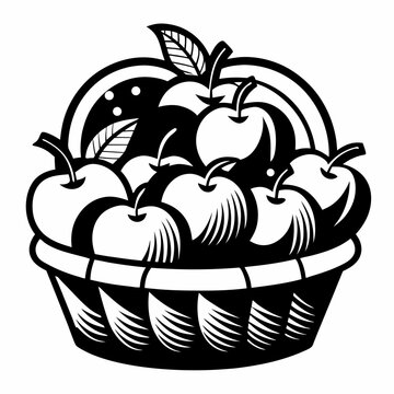 black and white apples in basket clip art preview