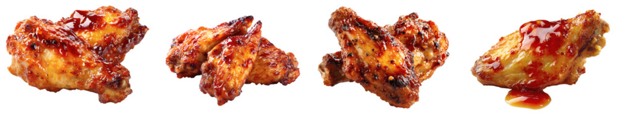 Savory Grilled Chicken Wing Glazed in Spicy Sauce, a Delicious Food Item, PNG set, transparent background