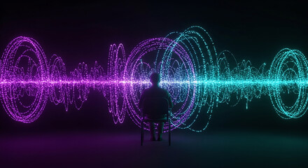 Digital Sound Wave Visualization Person Experiencing Music Technology