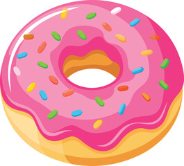 Vector Illustration of a Pink Glazed Doughnut with Fluffy Texture in Cartoon Style